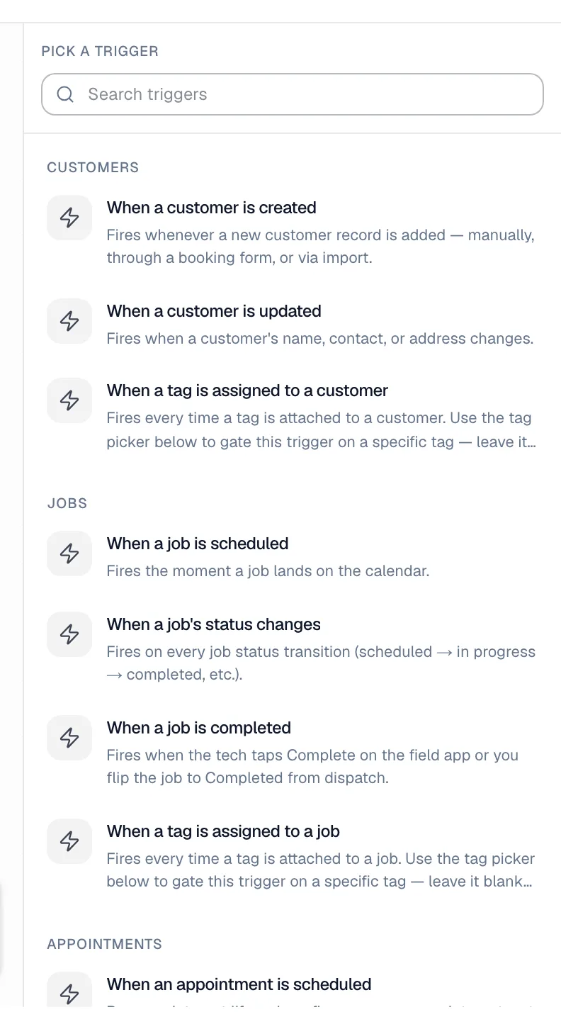 Pick a trigger list in the automation builder