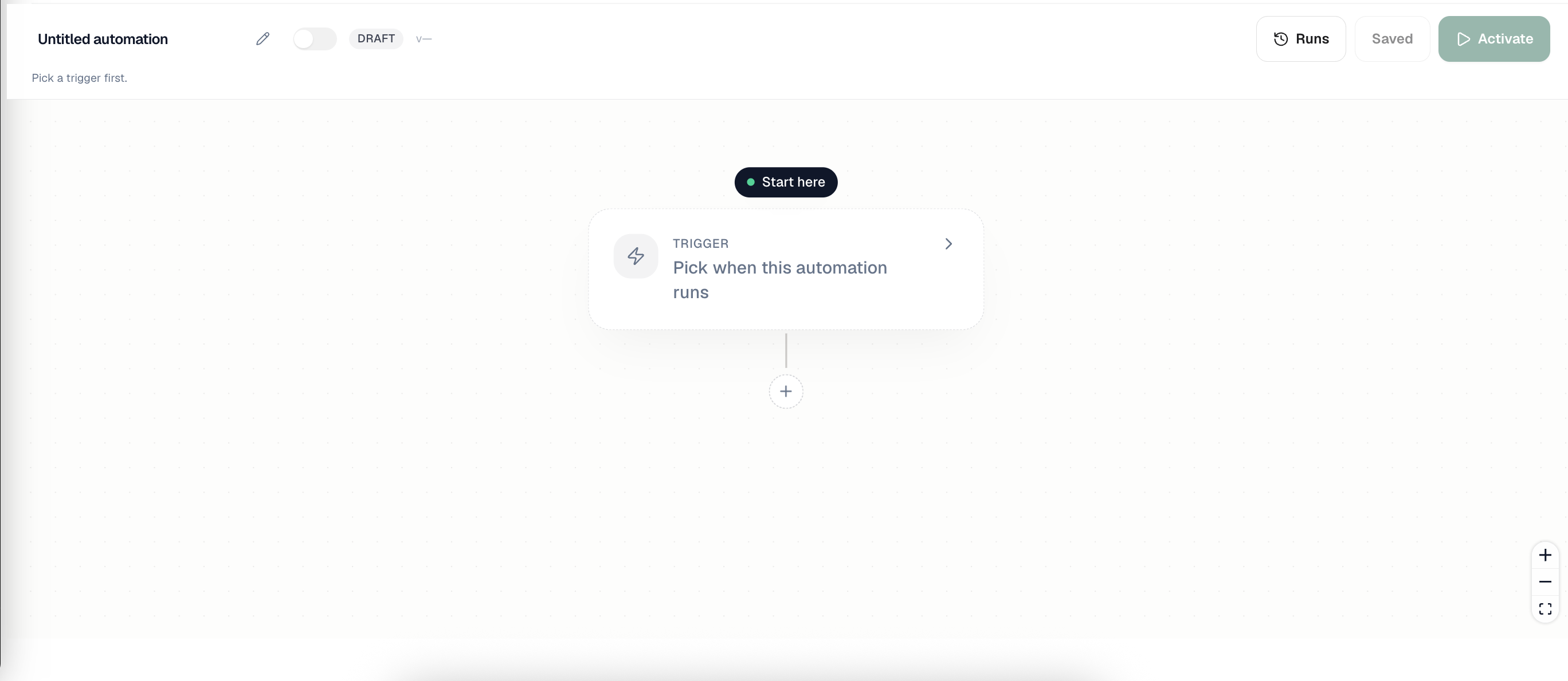 Trigger picker on the builder canvas