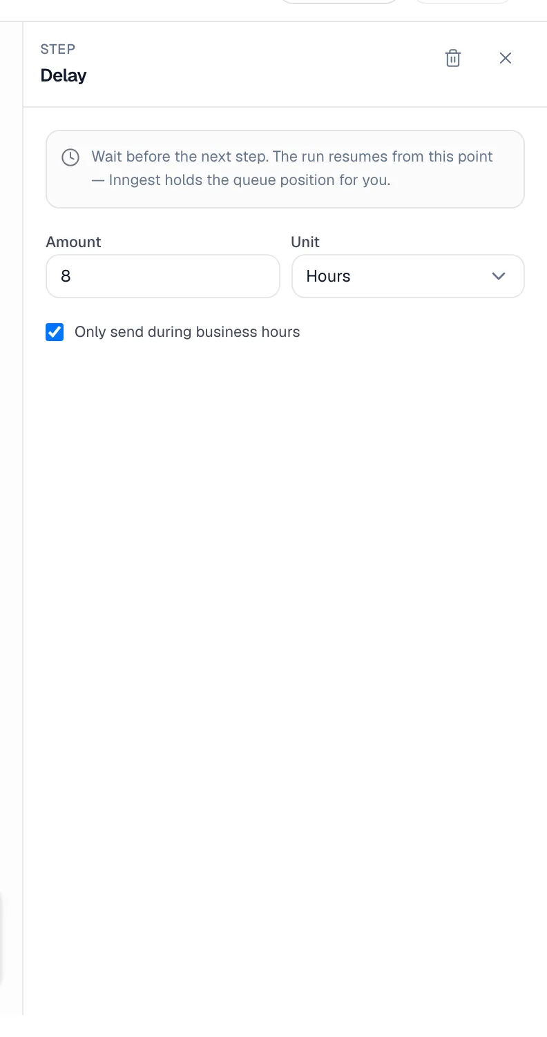 Delay step settings in the automation builder