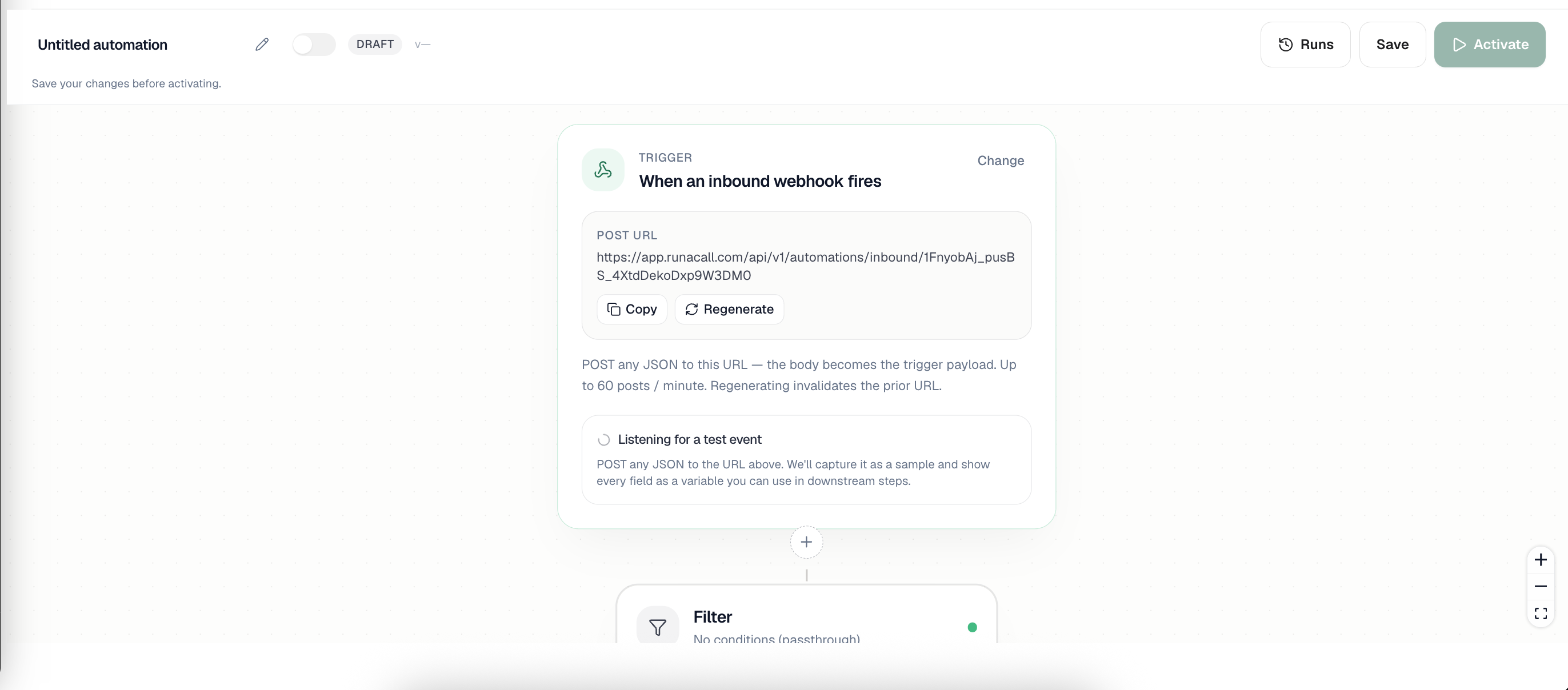 Inbound webhook trigger with the unique URL