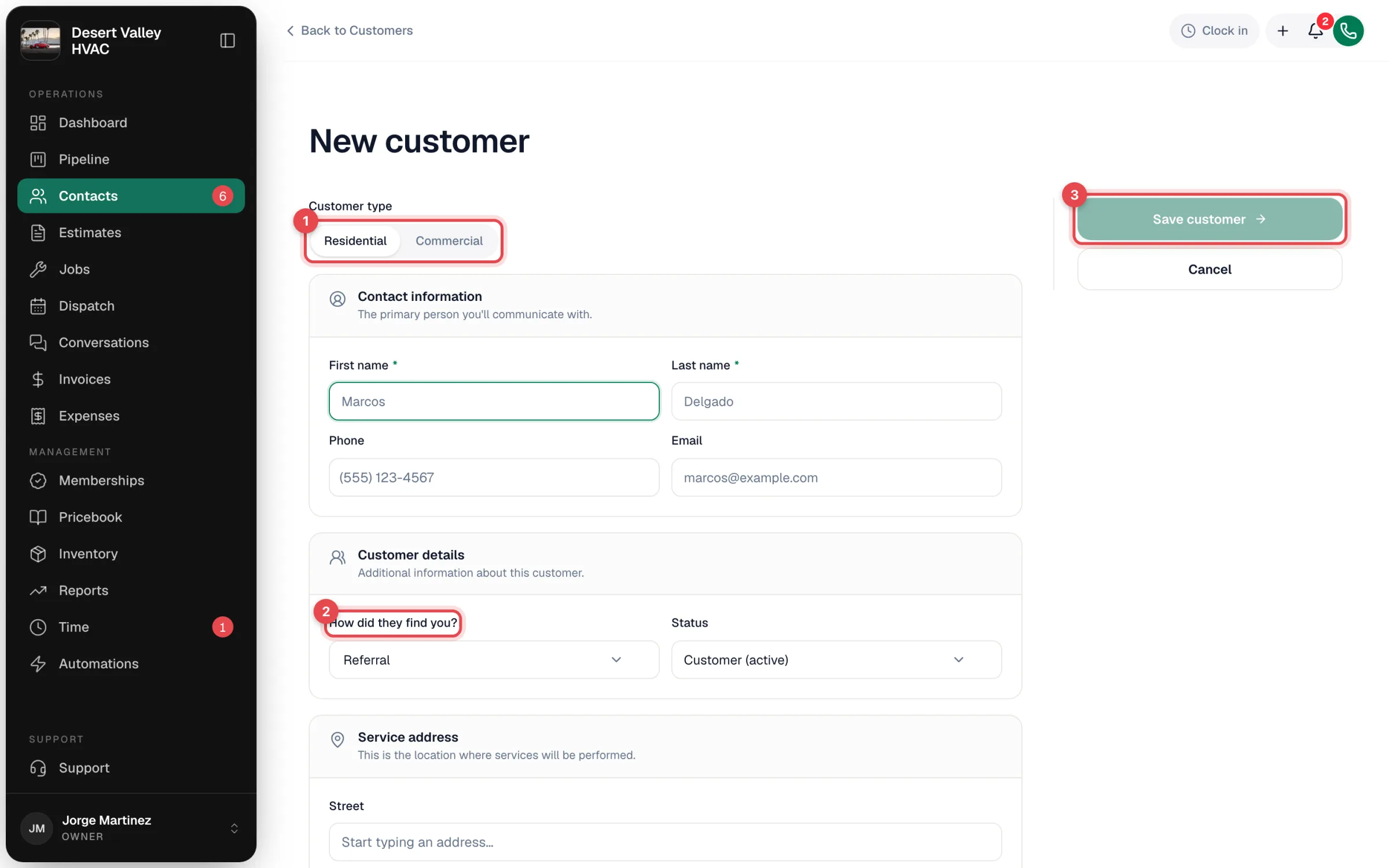 New customer form with the How did they find you? field