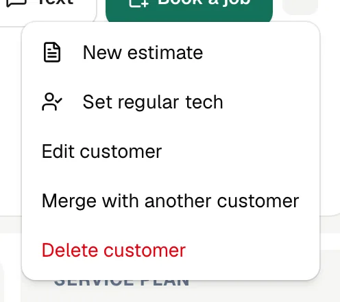 More actions menu with Delete customer at the bottom