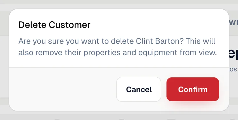 Delete Customer confirmation window