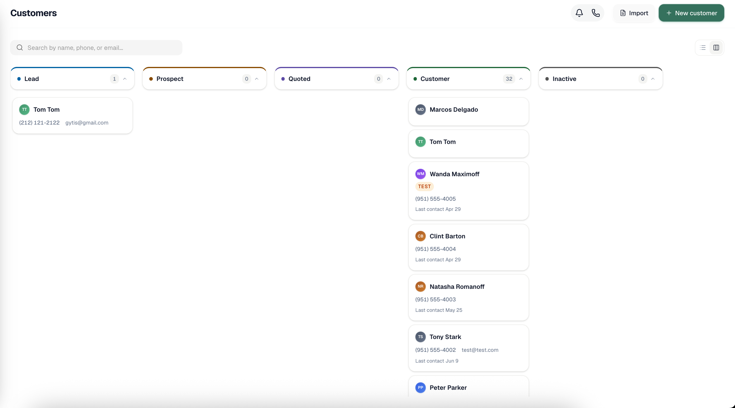 Customers kanban