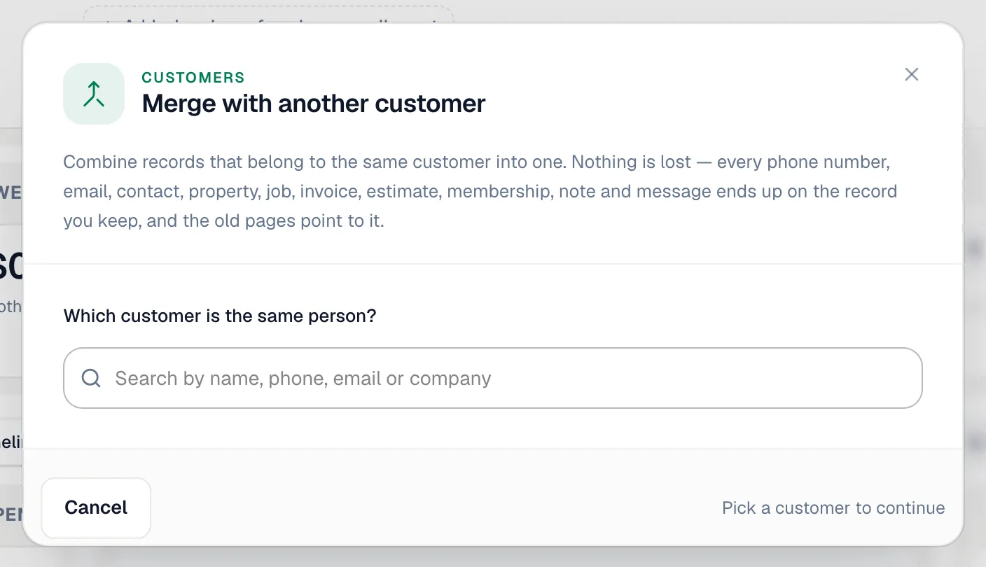 Merge with another customer window with the customer search
