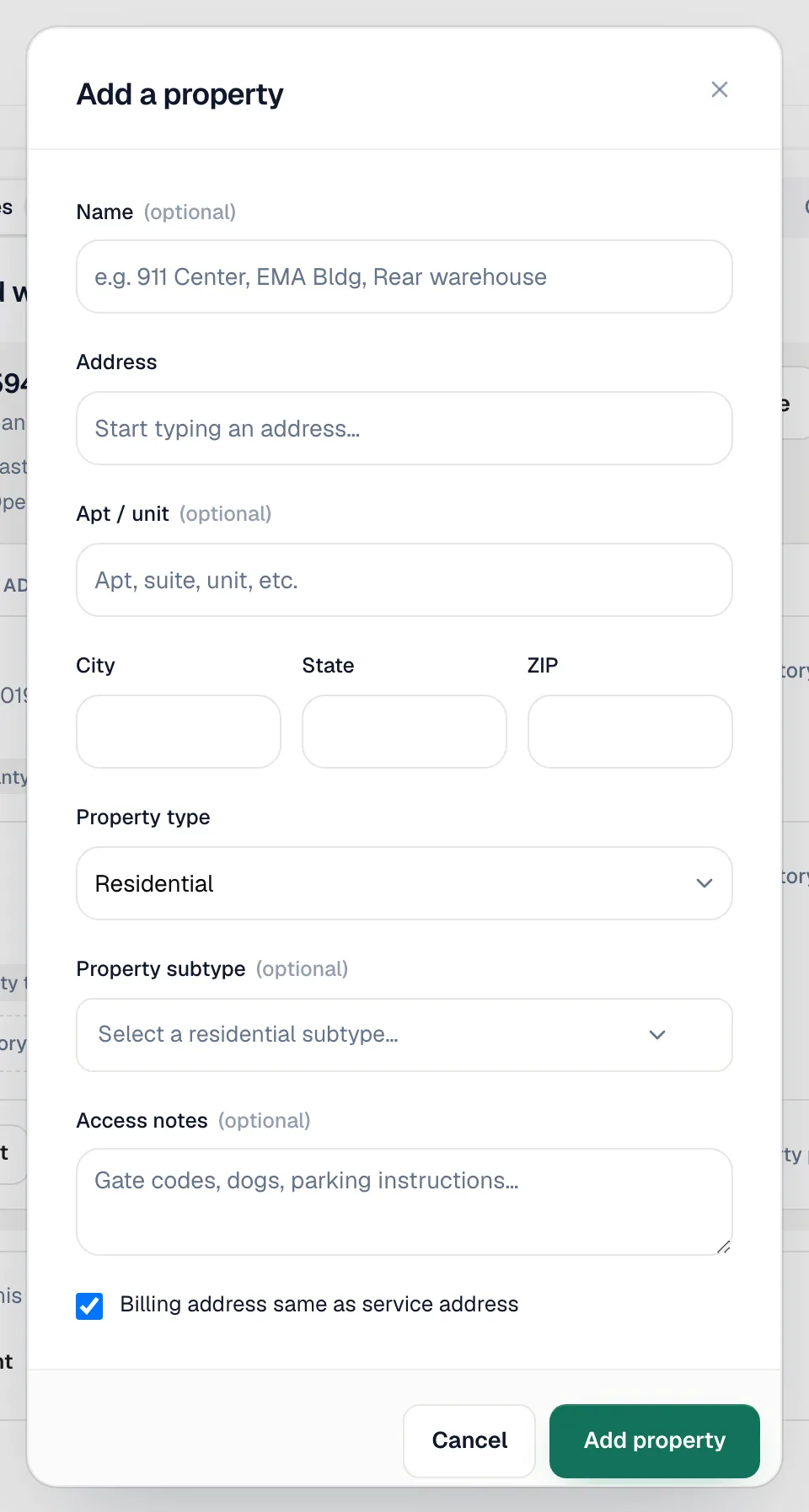 Add a property dialog