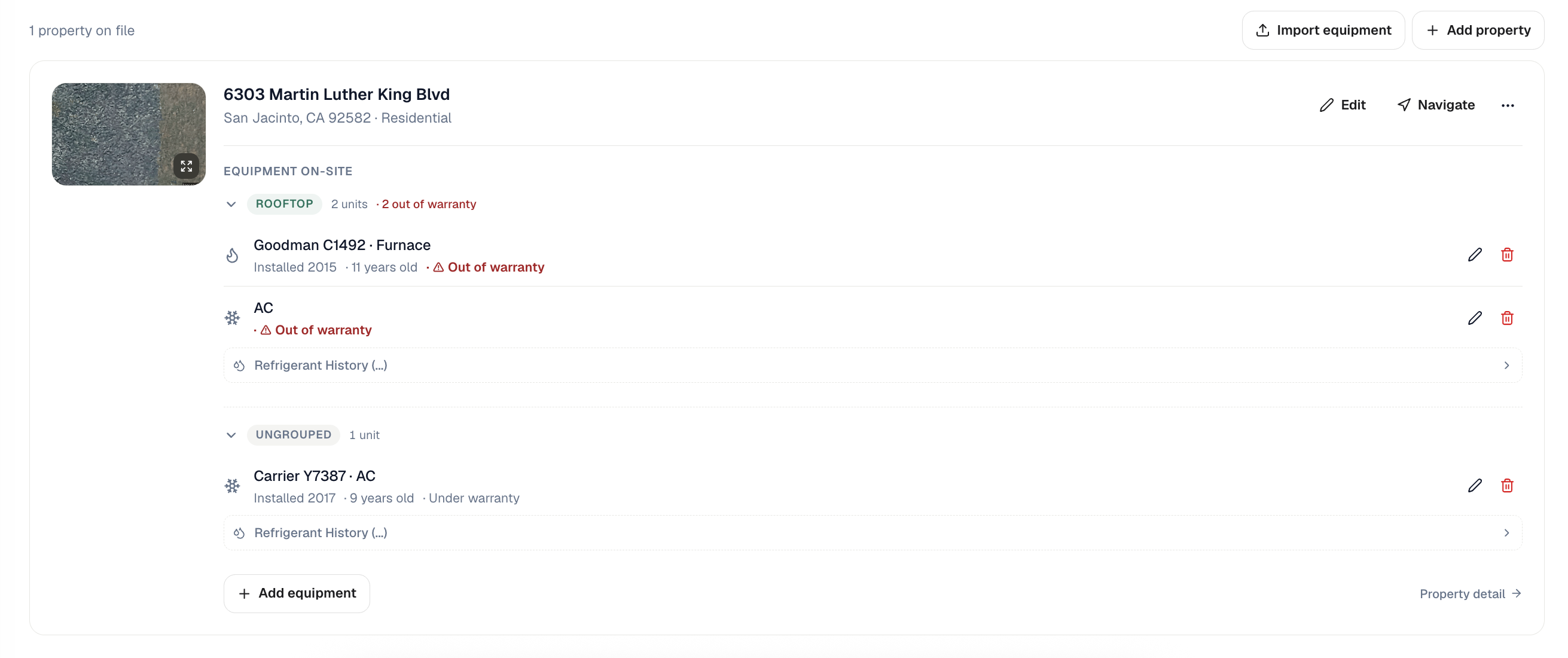 Property page with system cards and the ungrouped section