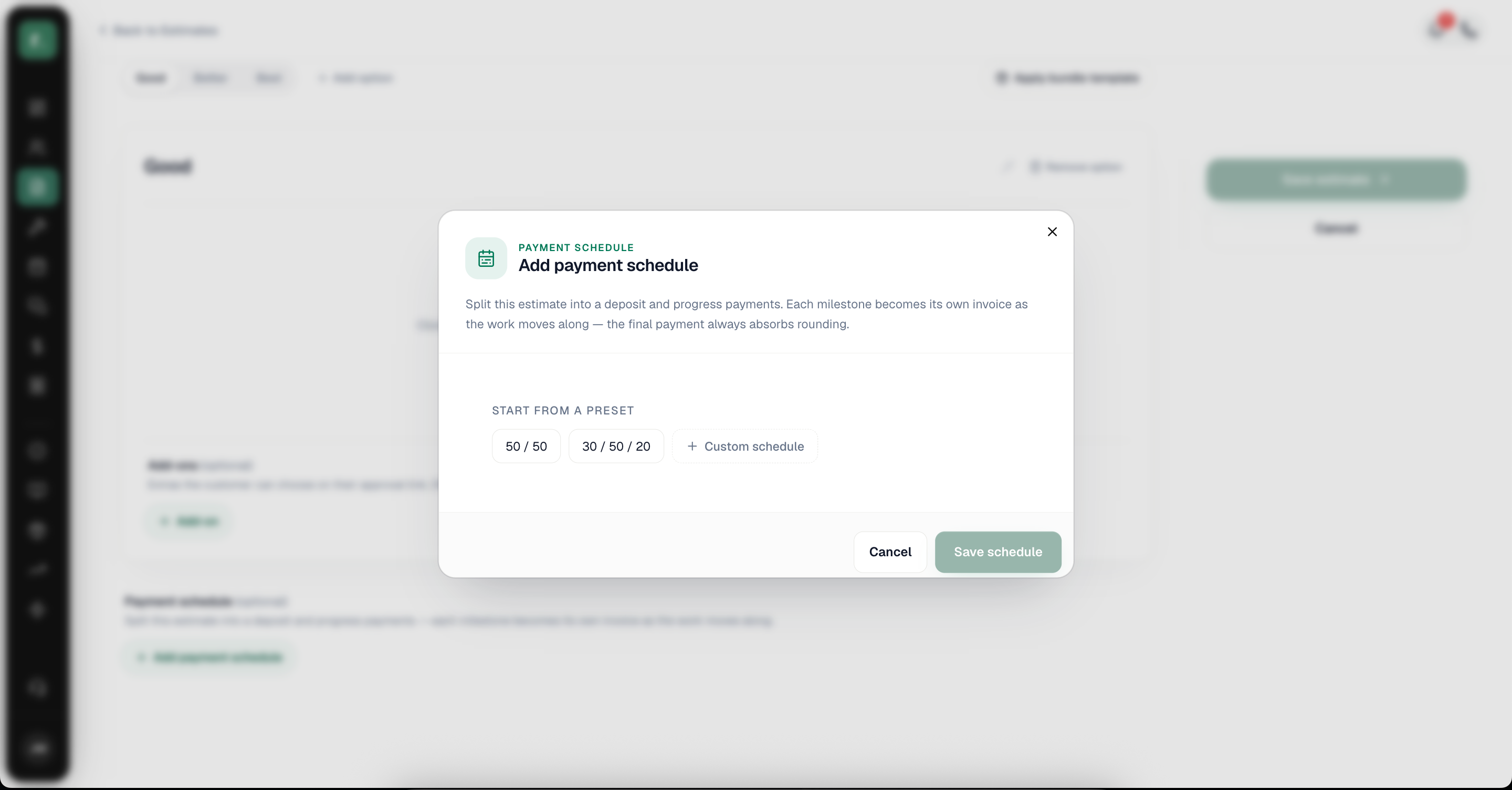 Payment schedule builder