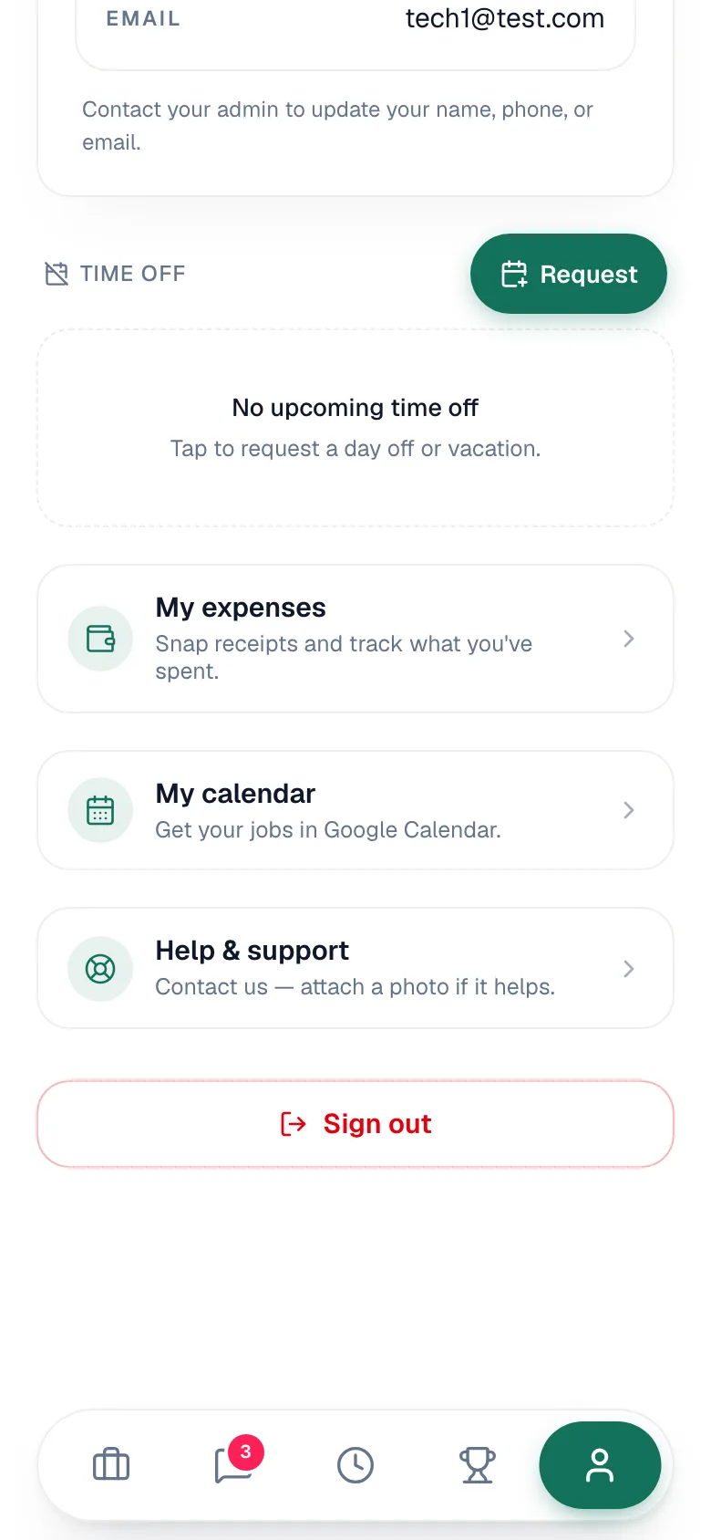 The Profile tab in the mobile app with the Help & support row