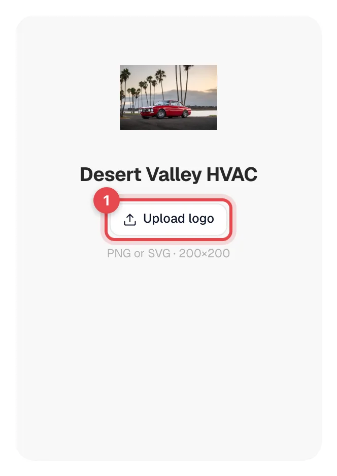 The logo card on the Business settings page with the Upload logo button highlighted