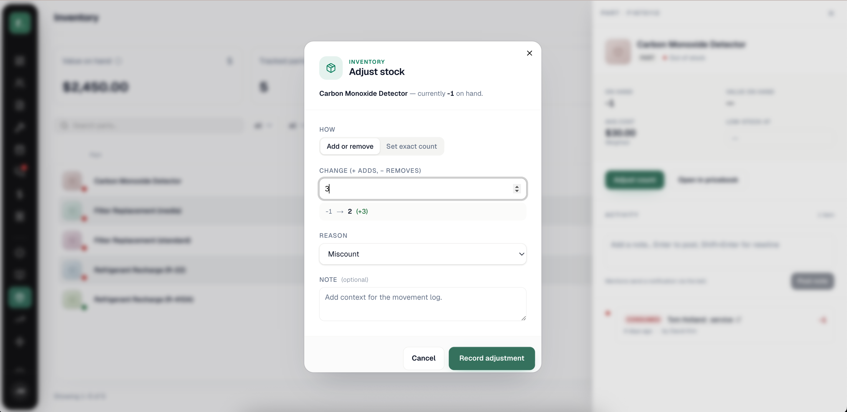 Adjust modal — Change by mode