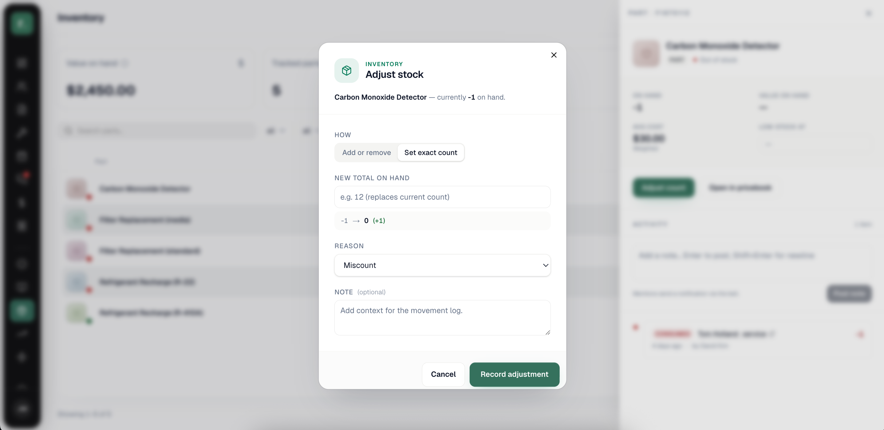 Adjust modal — New count mode