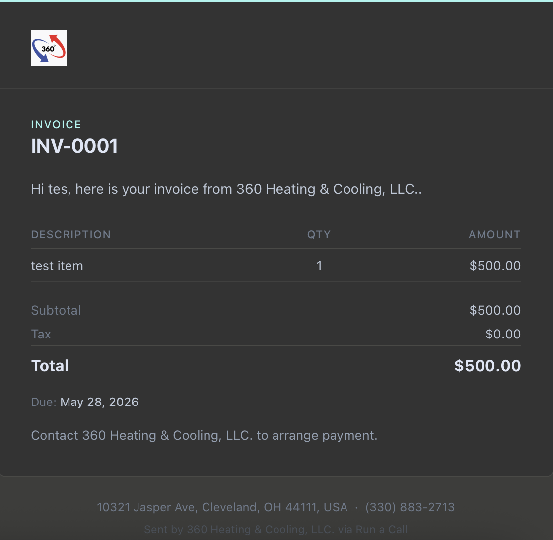 Customer email — invoice arrival