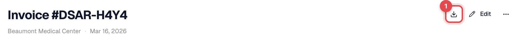 Invoice header with the Download PDF icon highlighted