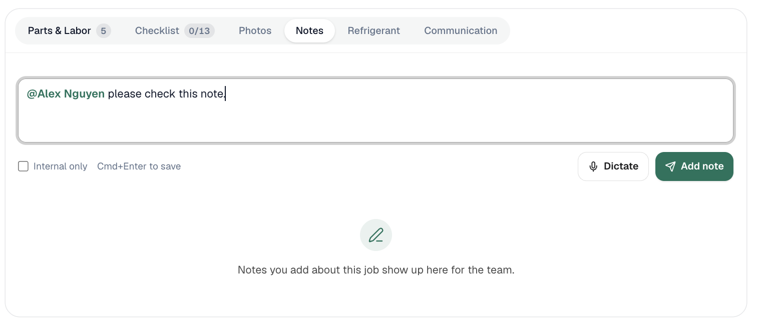 Job notes editor