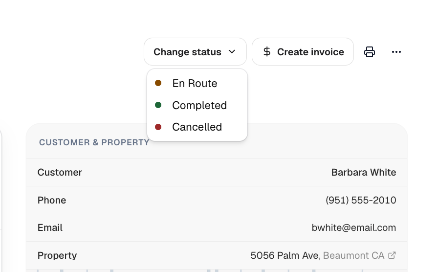 Job status dropdown