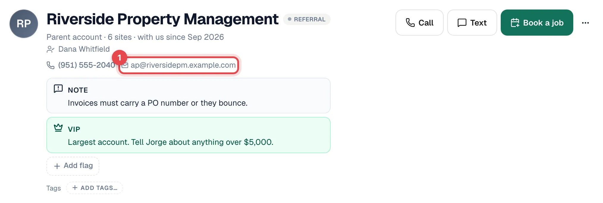 Customer profile header with the email address highlighted