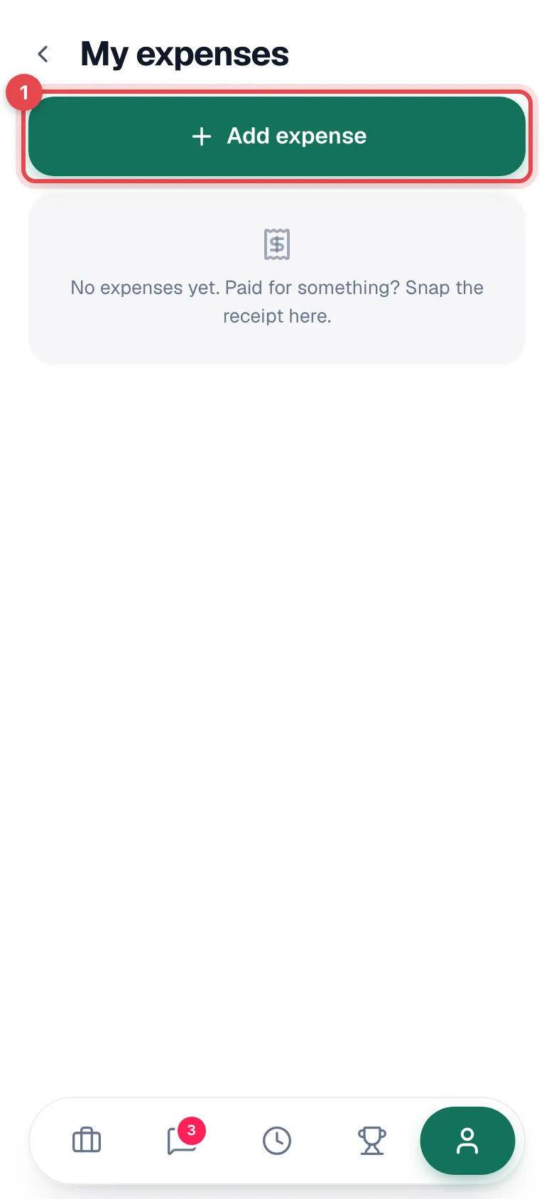My expenses screen with the Add expense button highlighted
