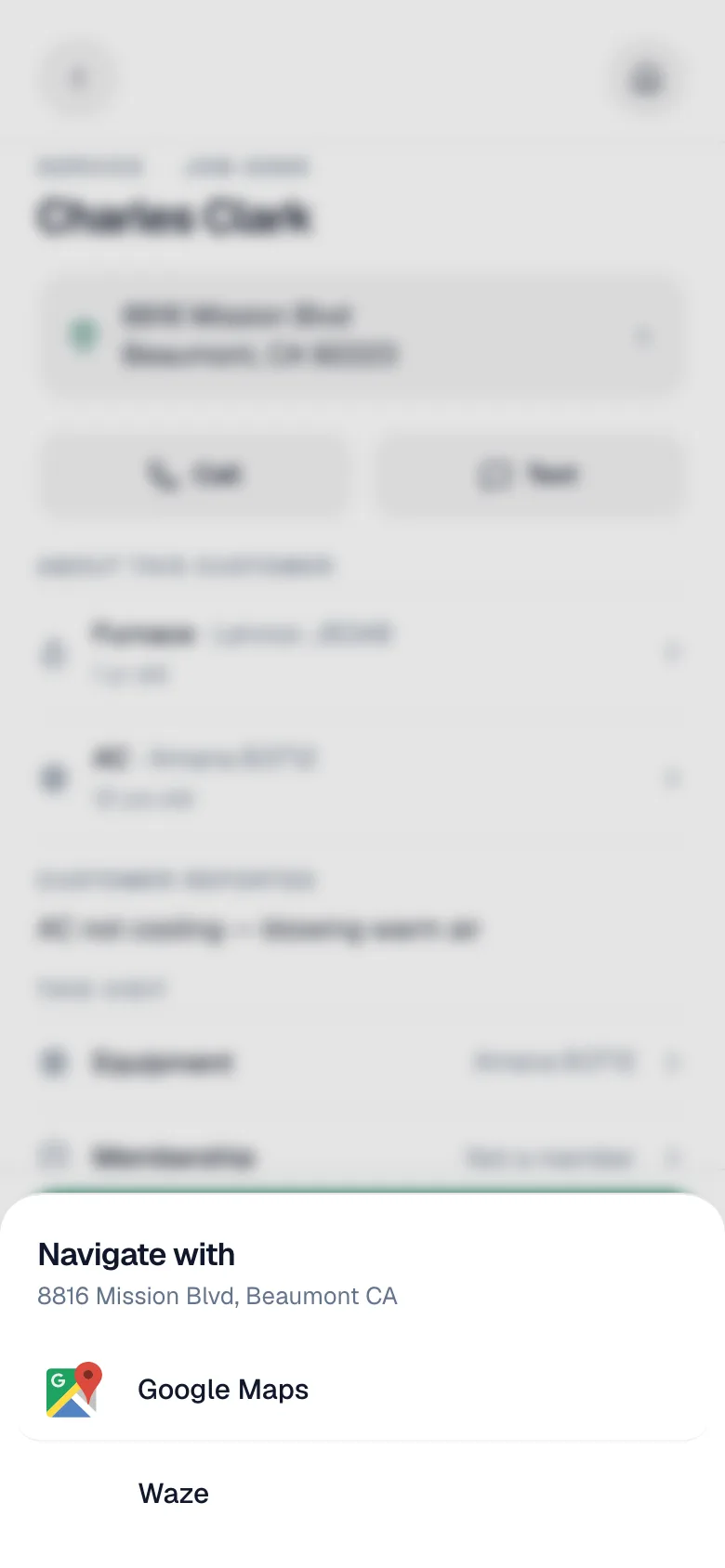 Directions chooser offering Google Maps and Waze