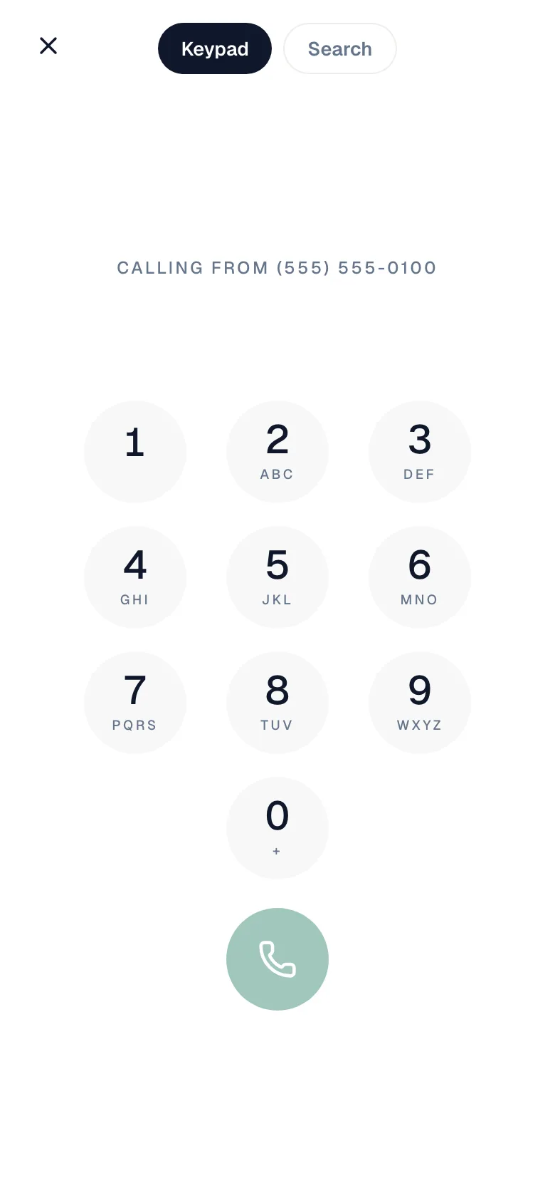 Dialpad showing the business number it calls from