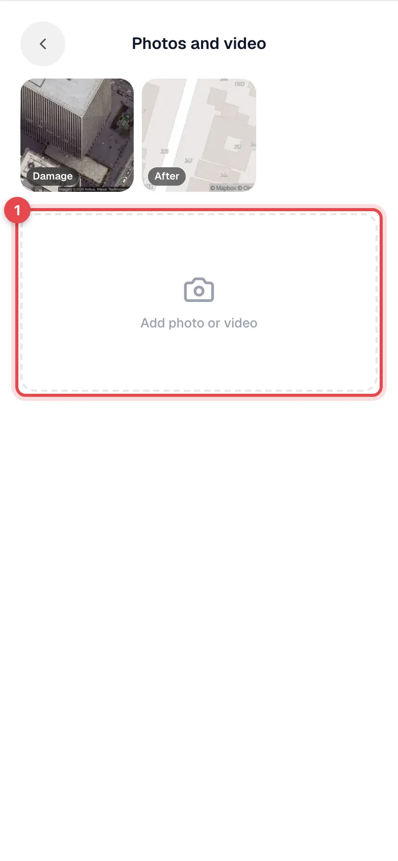 Photos and video panel with two tagged photos and the Add photo or video button highlighted