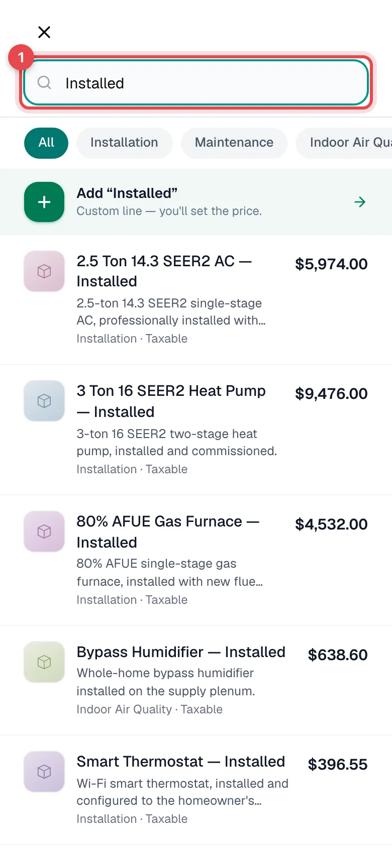 Pricebook picker with the search box highlighted