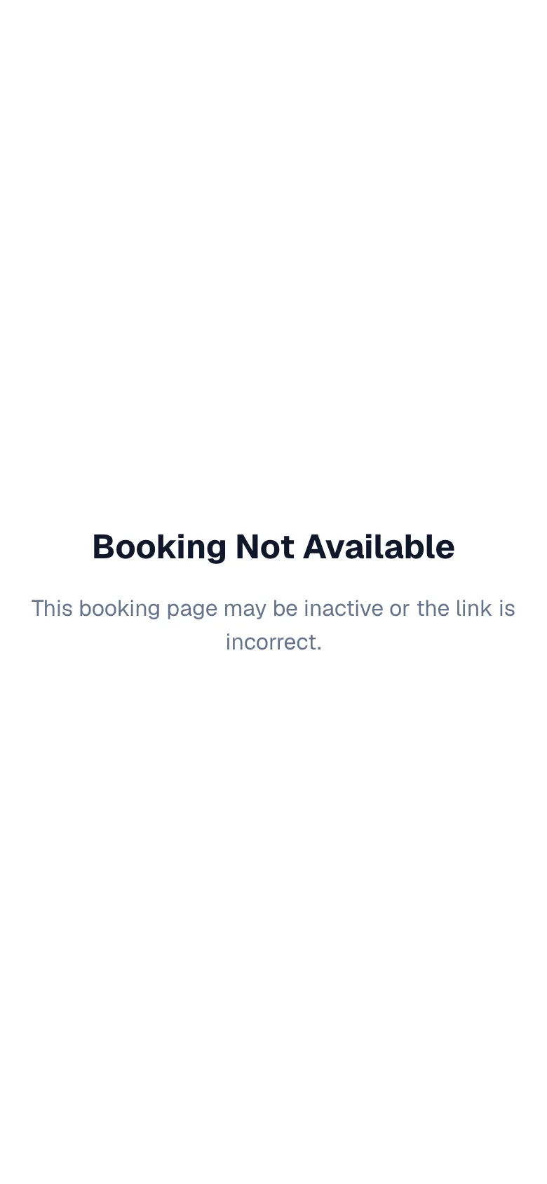 Booking Not Available page on a phone