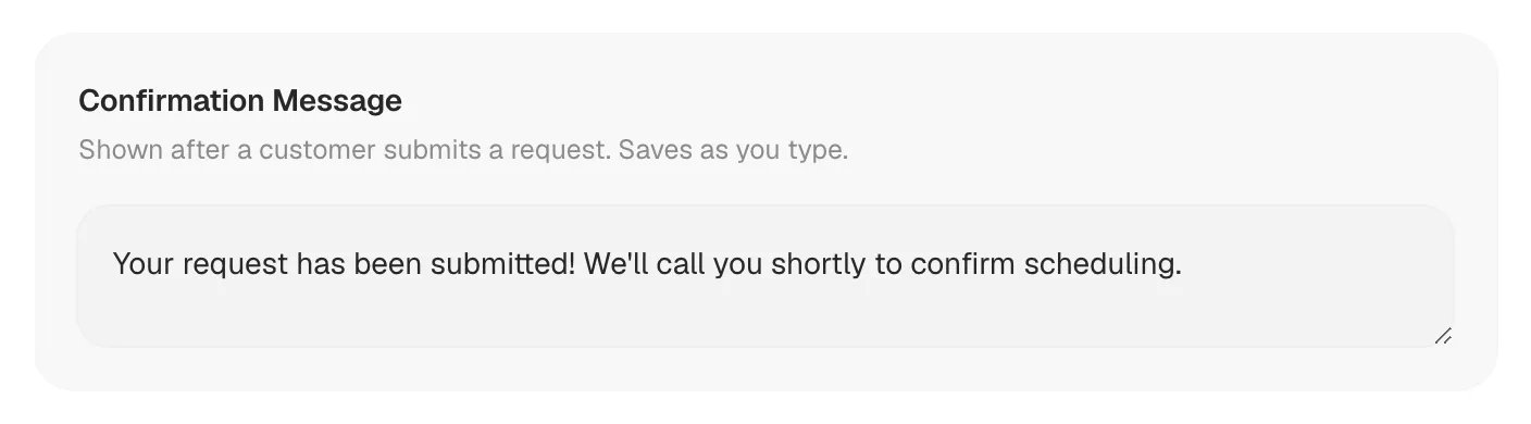 Confirmation Message card with the default message