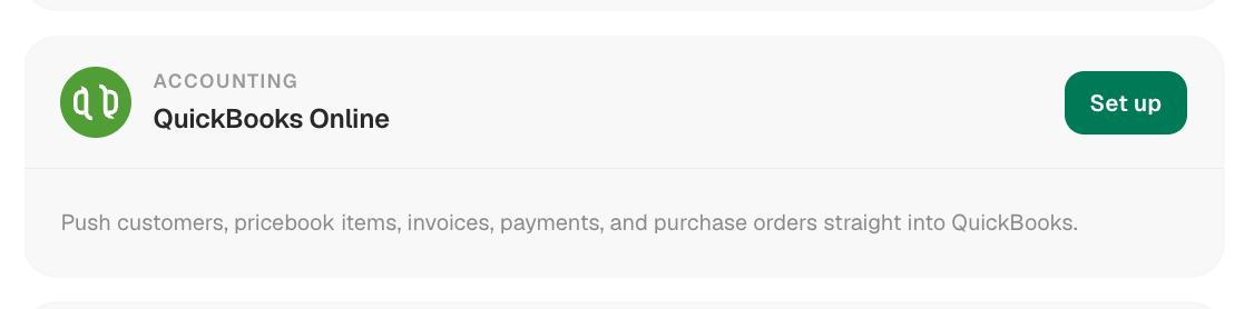 Settings — QuickBooks connect