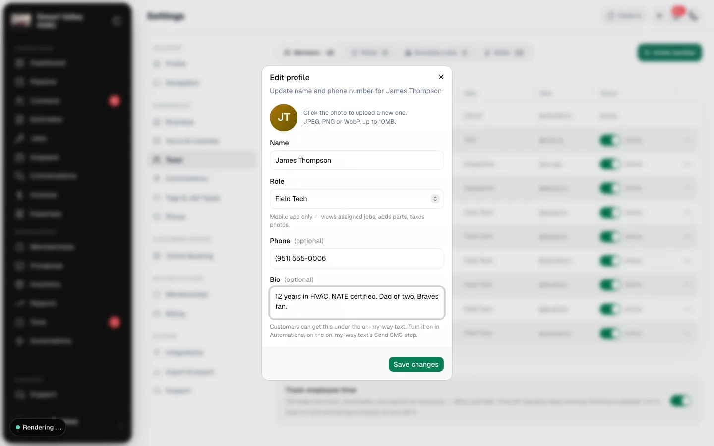 Edit profile dialog with the Bio field filled in
